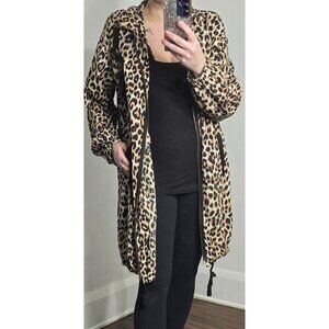 RED Valentino Lightweight Leopard Animal Print Tie Waist Designer Coat